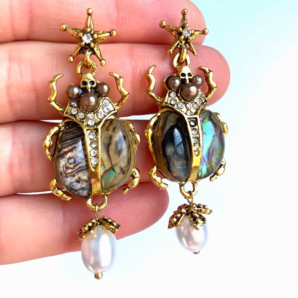 NEW~ Anthropologie Abalone Shell & Pearl Bug Earrings